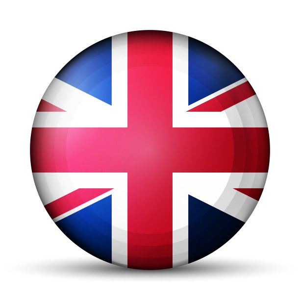 有英国国旗的玻璃球。圆形球体，模板图标。英国的国家象征。光滑的现实球，三维抽象矢量插图突出的白色背景。大泡沫图片下载