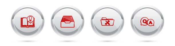 设置行有趣的事实，抽屉与文件，文件夹服务和问题和答案。银圈按钮。向量图片下载