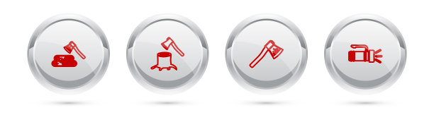 木斧和木头，在树桩，手电筒。银圈按钮。向量图片下载