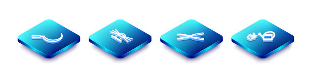 设置等距线镰刀，自动灌溉洒水器，园艺手工剪刀和喷壶图标。向量图片下载