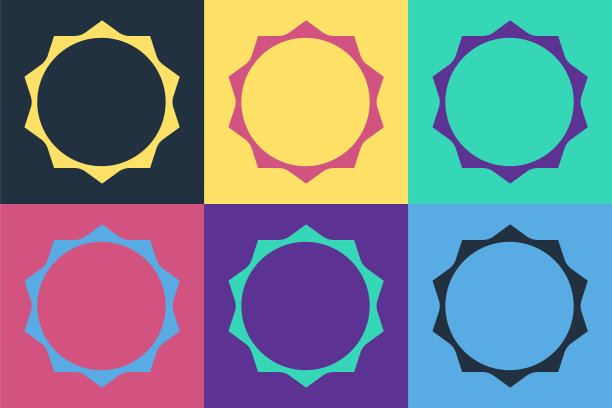 波普艺术太阳图标孤立的颜色背景。向量图片下载