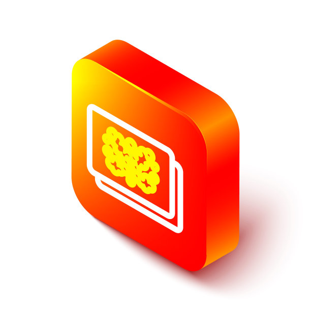 等距线罗夏测验图标孤立在白色背景。心理诊断墨迹测试罗夏。橙色平方按钮。向量图片下载