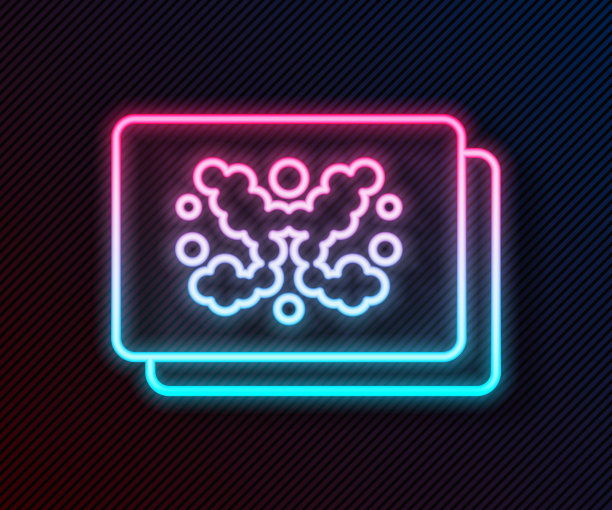 发光的霓虹线罗夏测试图标孤立在黑色背景。心理诊断墨迹测试罗夏。向量图片下载