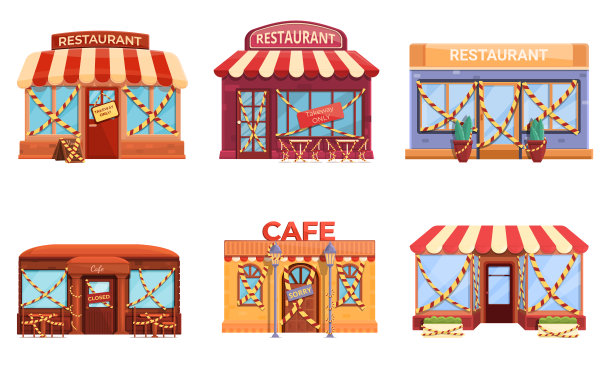 关闭卡通餐厅图标设置，矢量插图图片下载