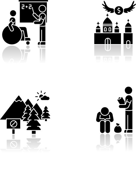 社会服务drop shadow black glyph ICONS set图片下载