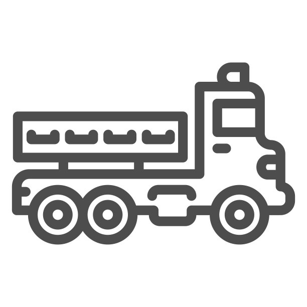 载重卡车与车身拖车线图标，重型设备概念，车辆与拖车车身标志上的白色背景，装载机图标轮廓风格的移动和网页设计。矢量图形。图片下载