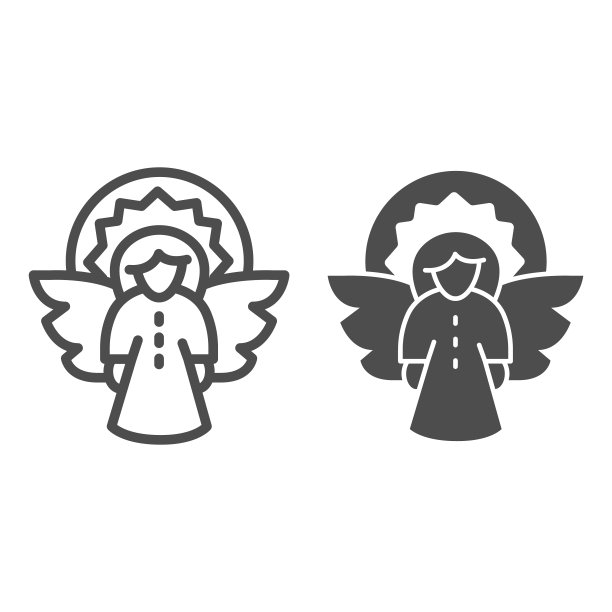 圣诞天使线和固体图标，圣诞概念，杉树装饰标志的白色背景，天使与翅膀和光环图标在轮廓风格的移动和网页设计。矢量图形。图片下载