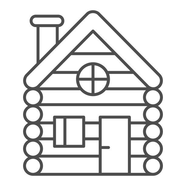 老木屋细线图标，圣诞节的概念，木制和木制的家标志在白色的背景，乡村或乡村的家图标在轮廓风格的移动和网页设计。矢量图形。图片下载