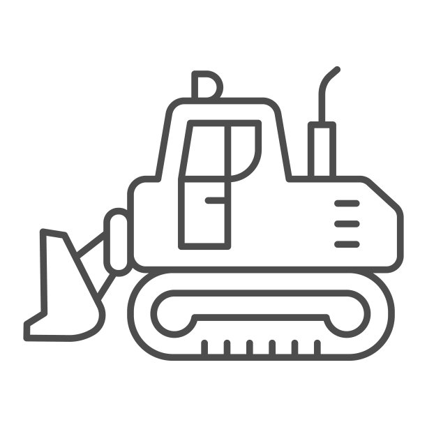 挖掘机与铲细线图标，重型设备概念，土方重型挖掘机标志上的白色背景，挖土机符号在轮廓风格的移动概念和网页。矢量图形。图片下载