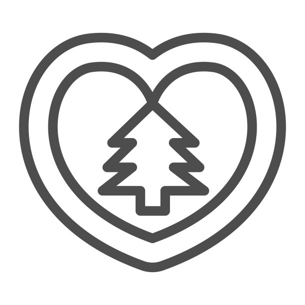 心与圣诞树线图标，圣诞概念，装饰心形装饰标志上的白色背景，心与冷杉树图标在轮廓风格的移动。矢量图形。图片下载