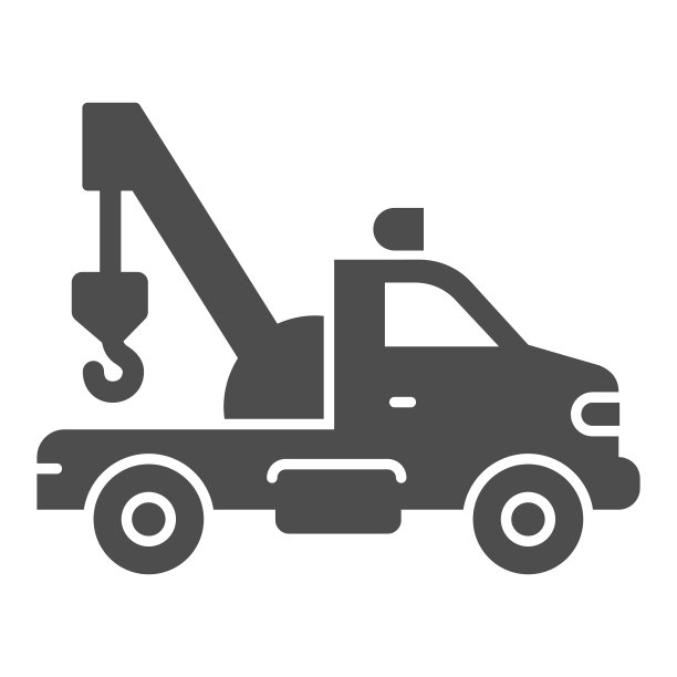 拖车起重机固体图标，重型设备概念，拖车标志在白色背景，汽车拖车图标在字形风格的移动概念和网页设计。矢量图形。图片下载