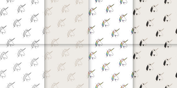 大套无缝模式的独角兽在维多利亚和现代风格。图片下载