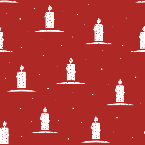 红色背景上平滑的蜡烛燃烧的无缝图案。图片下载