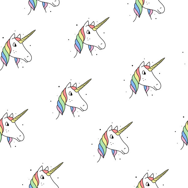 无缝图案的彩虹独角兽在一个现代风格的白色背景。图片下载