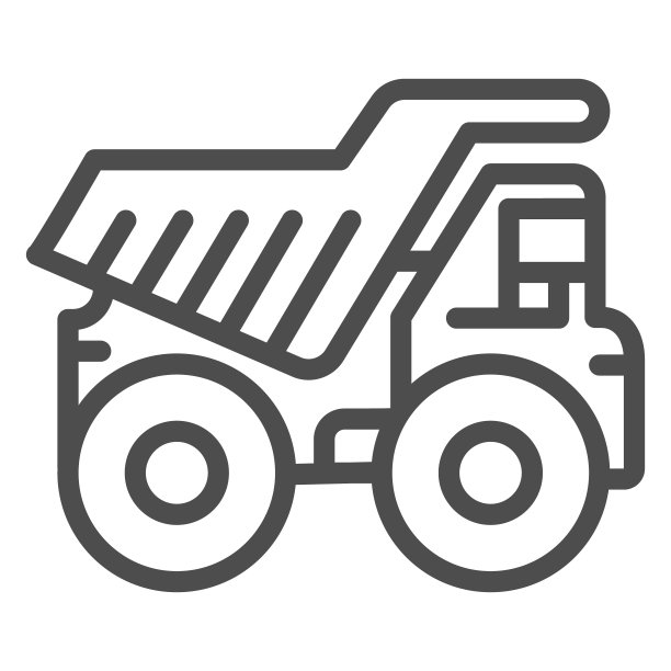 大型矿用自卸车线性图标，重型设备概念，白色背景上的大型重型汽车标志，用于移动概念和网页设计的轮廓样式自卸车图标。矢量图形图片下载