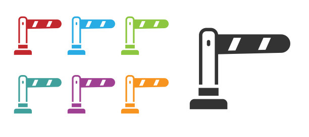 黑色铁路屏障图标隔离在白色背景上。设置彩色图标。向量图片下载