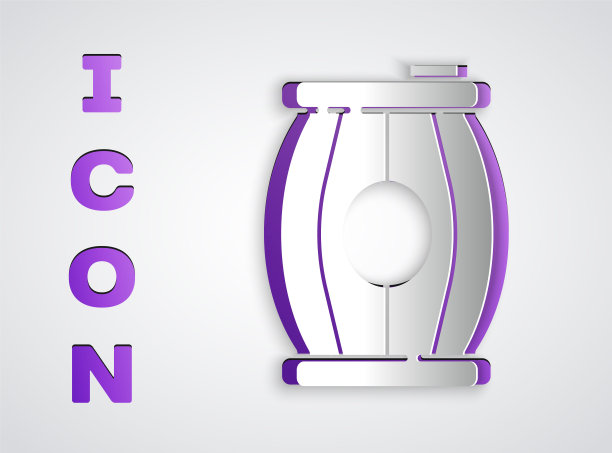 在灰色背景上孤立的火药桶图标。TNT炸药，木桶。纸艺术风格。向量图片下载