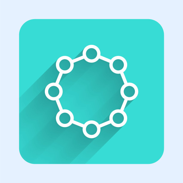 白色线化学公式图标孤立与长阴影。摘要六边形用于创新医药、卫生、科研和科学。绿色广场按钮。向量图片下载