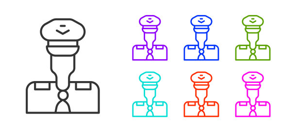 黑线导航图标孤立在白色背景上。设置图标丰富多彩。向量图片下载