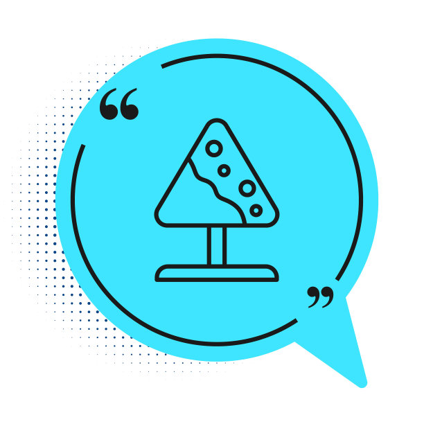 黑线公路标志雪崩图标孤立在白色背景。滑雪:从斜坡上快速流下的雪。蓝色语音气泡符号。向量图片下载