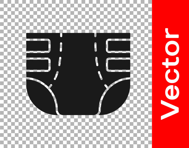 黑色成人尿布图标隔离在透明的背景。向量图片下载