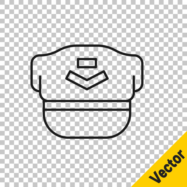 黑线飞行员帽子图标隔离在透明的背景。向量图片下载