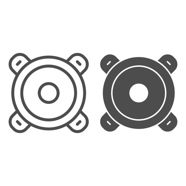 音频扬声器线性图标和实心图标，声音设计概念，白色背景上的立体声标志，适用于移动概念和网页设计的轮廓样式中的声音扬声器图标。矢量图形。图片下载