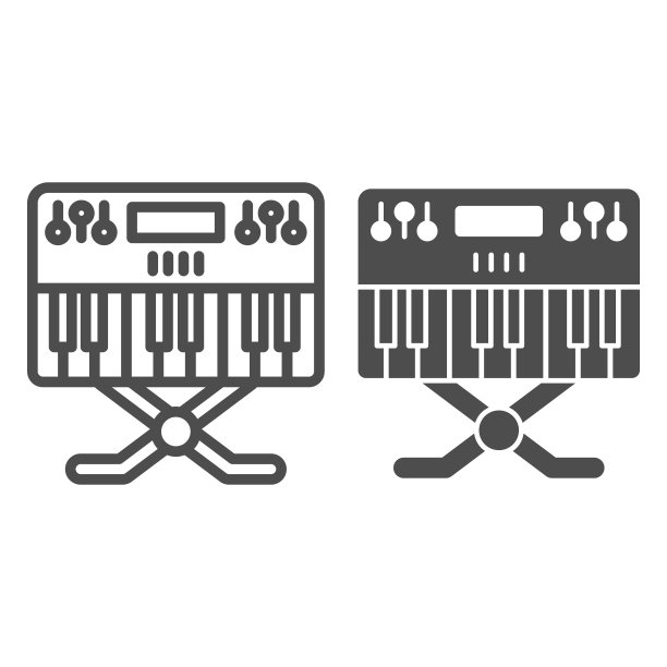 合成器线和固体图标，声音设计概念，在白色背景上的合成器标志，音乐合成器图标轮廓风格的移动概念和网页设计。矢量图形。图片下载