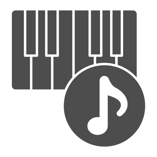钢琴和音符固体图标，声音设计概念，白色背景上的乐器标志，钢琴键盘和音符图标的字形风格的手机和网页设计。矢量图形。图片下载