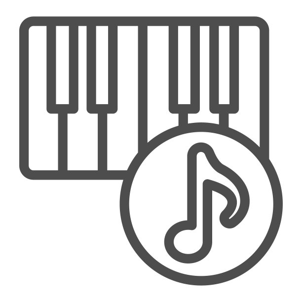 钢琴和音符线图标，声音设计概念，白色背景上的乐器标志，钢琴键盘和音符图标轮廓风格的手机和网页设计。矢量图形。图片下载