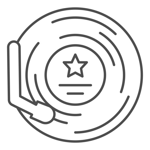 黑胶播放器细线图标，声音设计概念，音乐板标志在白色背景，转盘图标轮廓风格的移动概念和网页设计。矢量图形。图片下载