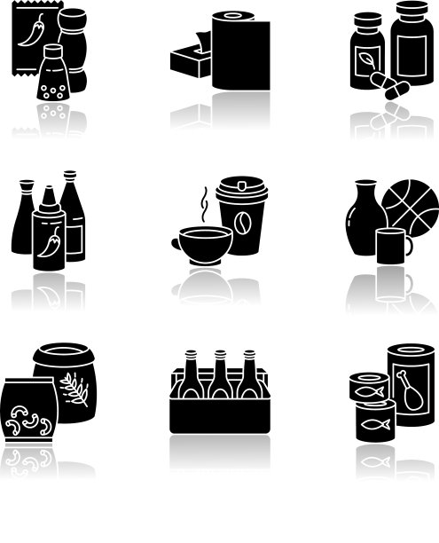 杂货投阴影黑色字形图标集图片下载