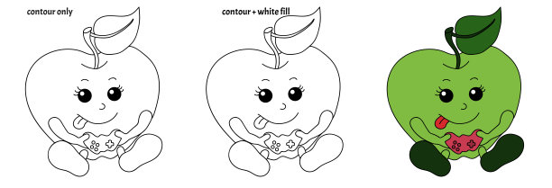 一套有趣的微笑卡哇伊玩苹果与游戏控制器在涂鸦风格。图片下载