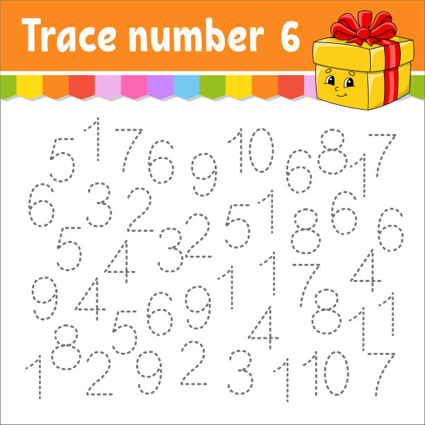 跟踪号码。书法练习。为孩子们学习数字。教育发展工作表。活动页面。幼儿和学龄前儿童的游戏。孤立的矢量插图在可爱的卡通风格。图片下载
