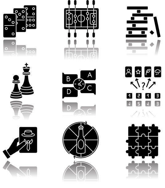 派对游戏下阴影黑色象形文字图标集图片下载