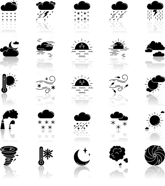 天气下降阴影黑色字形图标集图片下载