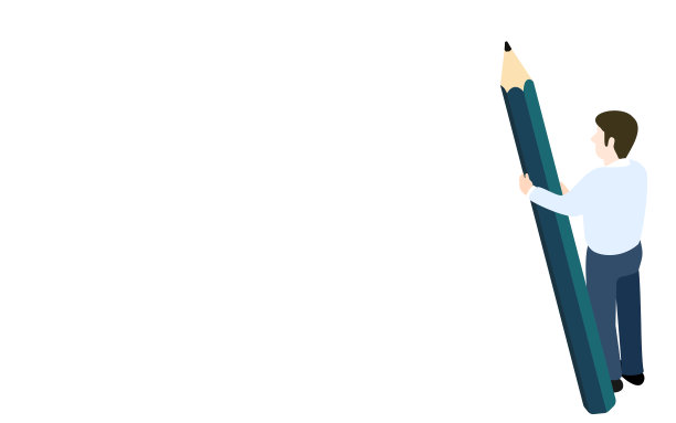 男性等距站立，拿着一支大铅笔图片下载