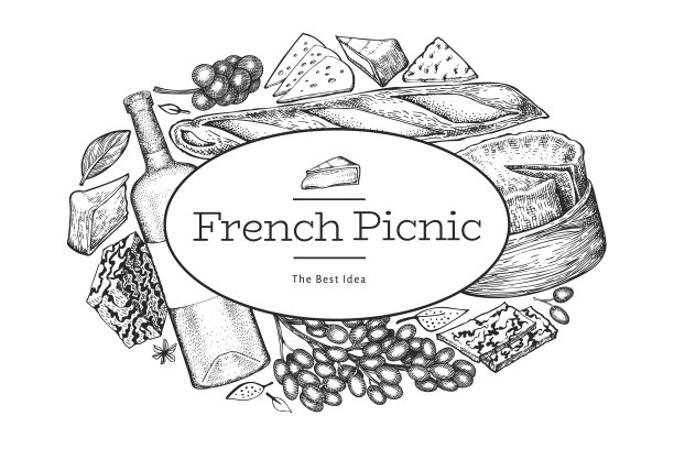 法式美食设计模板手绘野餐图片下载