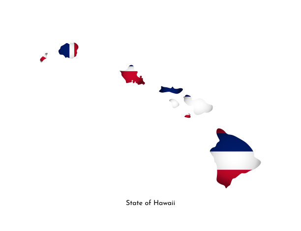 矢量孤立插图与旗帜和简化的地图夏威夷(美国)。白色背景图片下载