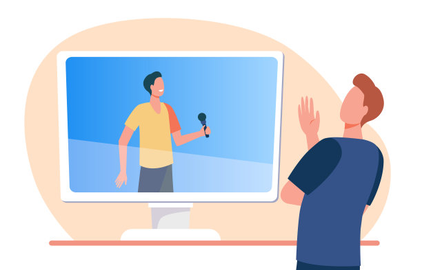 电视屏幕上拿着麦克风的男歌手图片下载