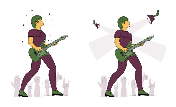 摇滚明星弹吉他。音乐家复古矢量插图图片下载