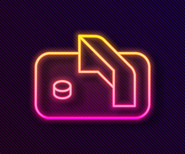 冰球球门与球网霓虹灯标志（矢量图）图片下载