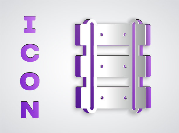 剪纸铁路，铁路轨道图标孤立在灰色背景。纸艺术风格。向量图片下载