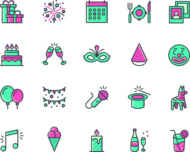 假日节日和派对图标设置在彩色图片下载
