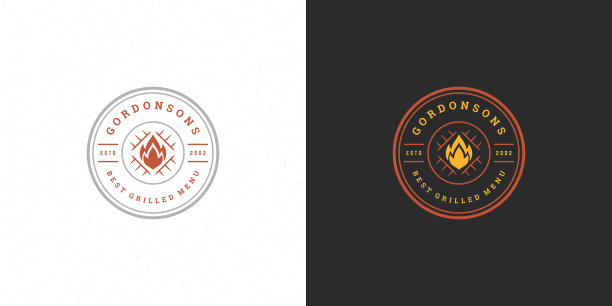烧烤标志矢量插图牛排屋或烧烤餐厅菜单徽章烧烤与篝火剪影图片下载