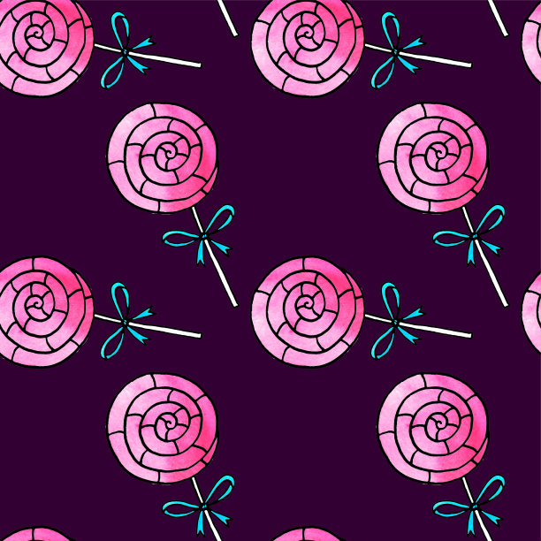 无缝图案与棒棒糖。可爱的粉色水彩手绘糖果假日背景和纹理。用于情人节、生日、贺卡、包装纸、童装纺织图片下载