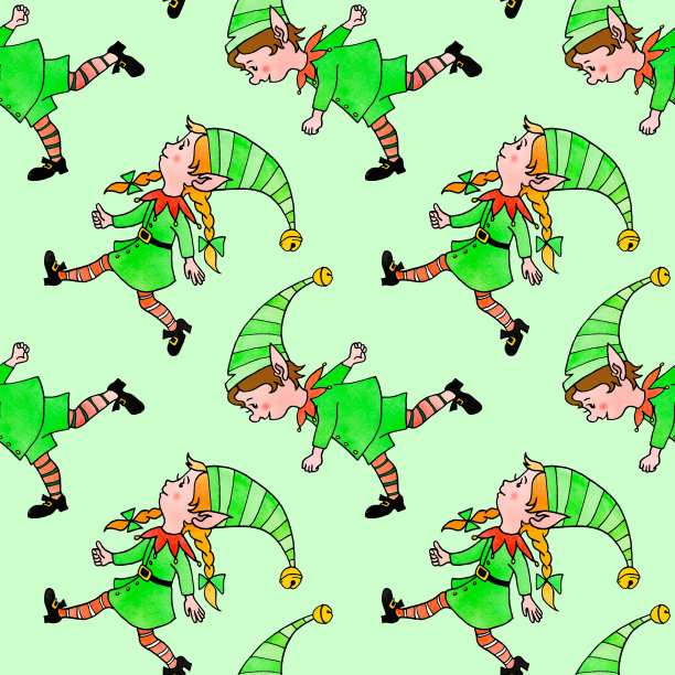 无缝模式与圣诞精灵。新年圣诞水彩手绘背景和纹理。用于贺卡、包装纸、包装、纺织品、织物、印刷品图片下载