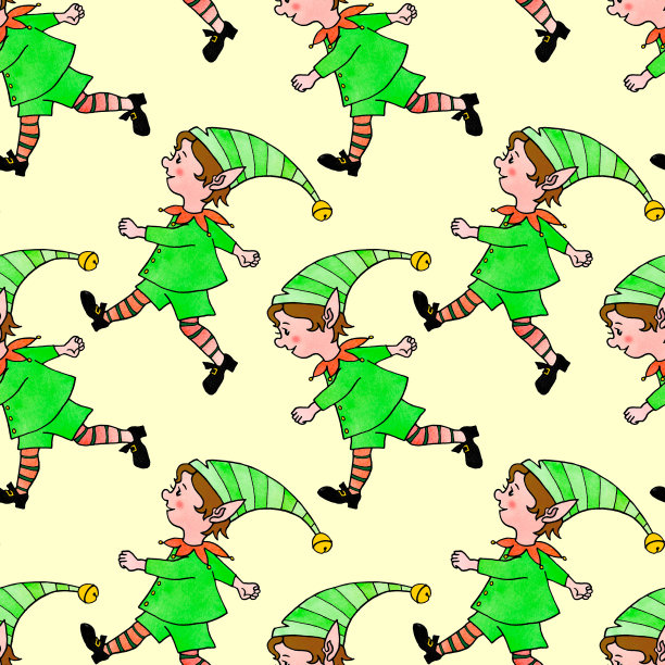 无缝图案与圣诞精灵男孩。新年圣诞水彩手绘背景和纹理。适用于贺卡、包装纸、包装、纺织品、织物、印刷品等图片下载