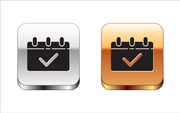 黑色日历与8月图标孤立在白色上图片下载