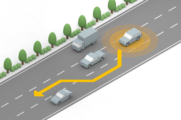 人工智能思考和控制汽车。避开你前面的车。自动驾驶的汽车。安全驾驶技术。图片下载